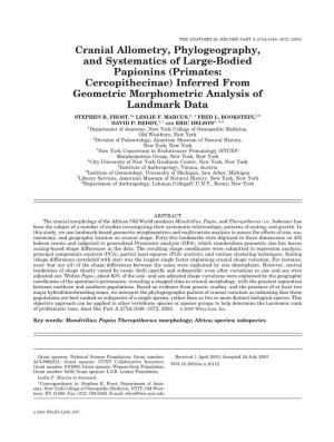 Primates: Cercopithecinae) Inferred from Geometric Morphometric Analysis of Landmark Data