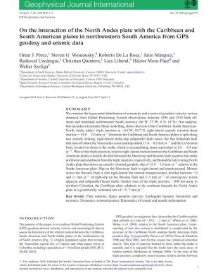 On the Interaction of the North Andes Plate with the Caribbean and South American Plates in Northwestern South America from GPS Geodesy and Seismic Data