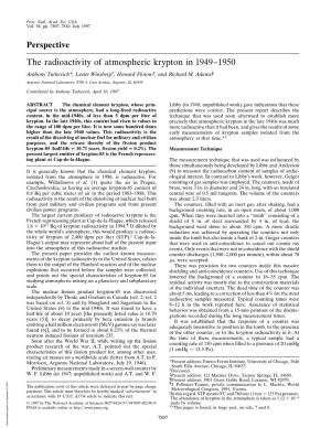Perspective the Radioactivity of Atmospheric Krypton in 1949–1950