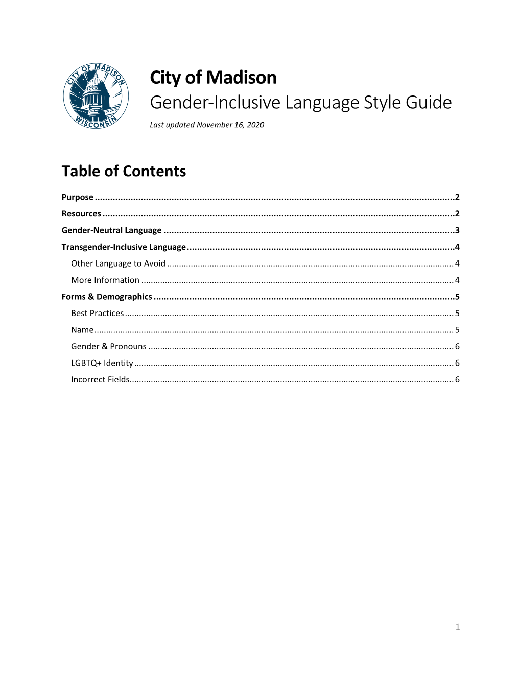 Gender-Inclusive Language Style Guide Last Updated November 16, 2020
