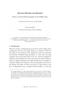 Traces of Jewish Historiography in the Middle Ages*