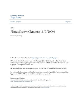 Florida State Vs Clemson (11/7/2009) Clemson University