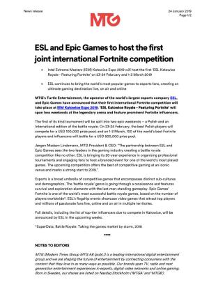 ESL and Epic Games to Host the First Joint International Fortnite Competition