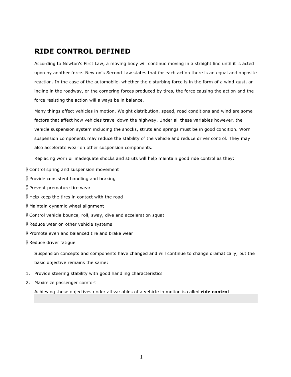 Ride Control Defined