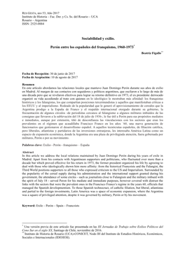 Sociabilidad Y Exilio. Perón Entre Los Españoles Del Franquismo, 1960-1973