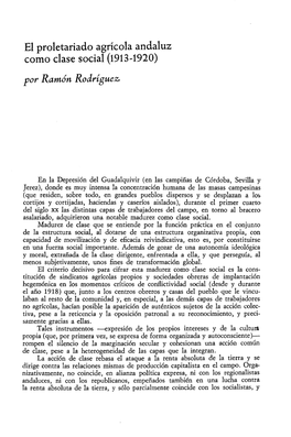 El Proletariado Agrícola Andaluz Como Clase Social (1913-1920) Por Ramón Rodrípez