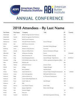 2018 Attendees - by Last Name