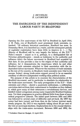 The Emergence of the Independent Labour Party in Bradford