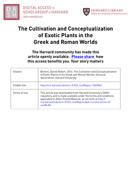 The Cultivation and Conceptualization of Exotic Plants in the Greek and Roman Worlds