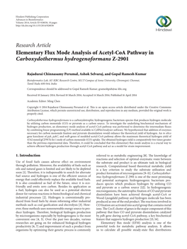 Research Article Elementary Flux Mode Analysis of Acetyl-Coa Pathway in Carboxydothermus Hydrogenoformans Z-2901