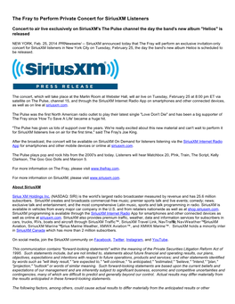 The Fray to Perform Private Concert for Siriusxm Listeners