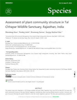 Assessment of Plant Community Structure in Tal Chhapar Wildlife Sanctuary, Rajasthan, India