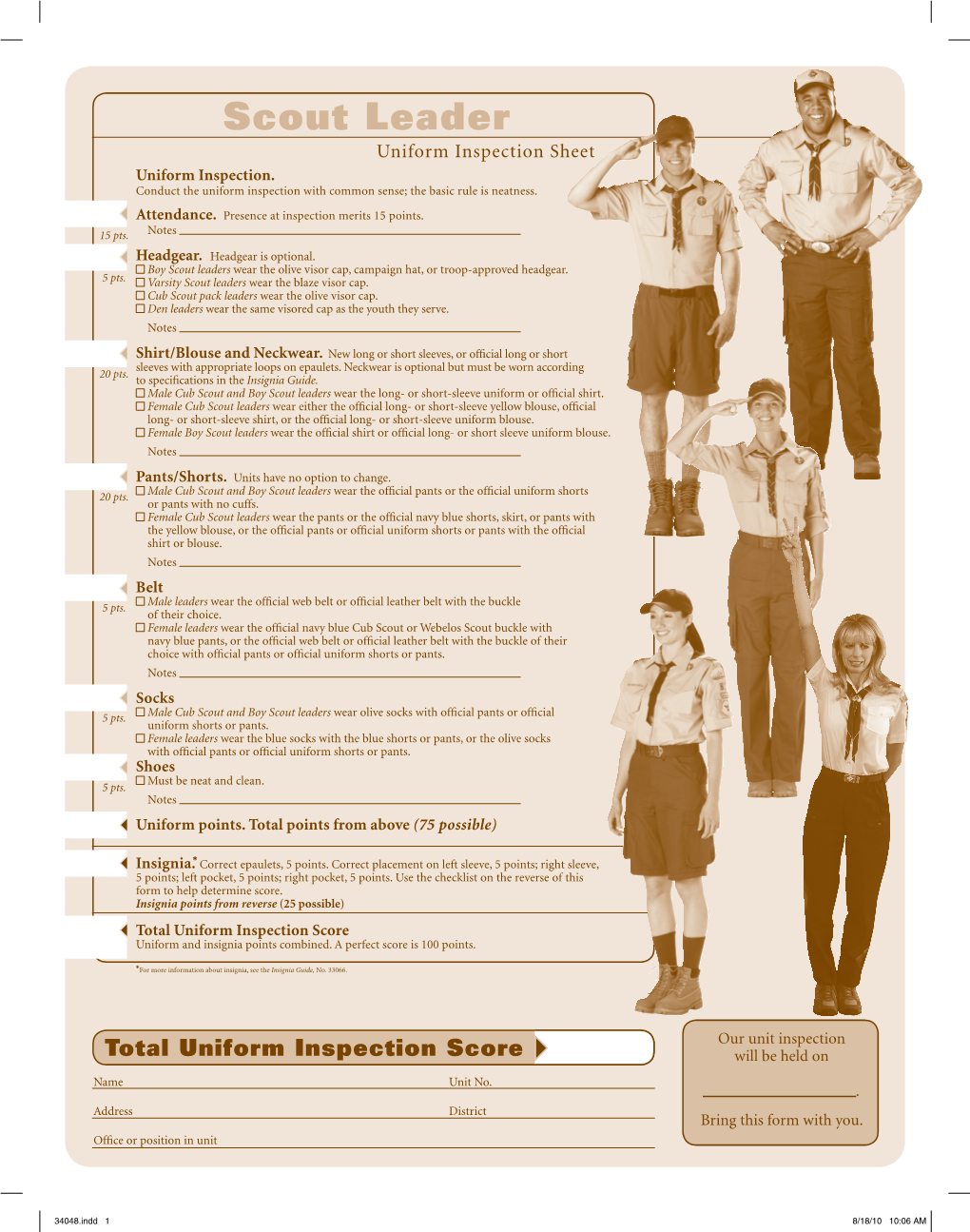 Scout Leader Uniform Inspection Sheet Uniform Inspection