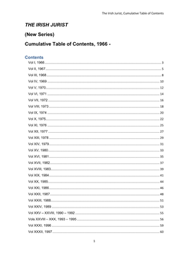 THE IRISH JURIST (New Series) Cumulative Table of Contents, 1966