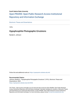 Hypophosphite Photographic Emulsions
