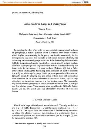 Lattice-Ordered Loops and Quasigroupsl