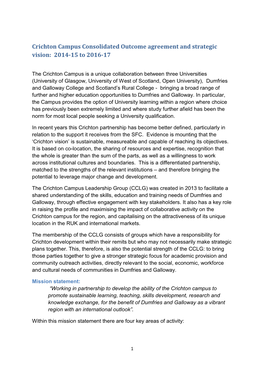 Crichton Campus Consolidated Outcome Agreement and Strategic Vision: 2014-15 to 2016-17