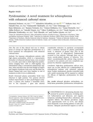 Pyridoxamine: a Novel Treatment for Schizophrenia with Enhanced Carbonyl Stress