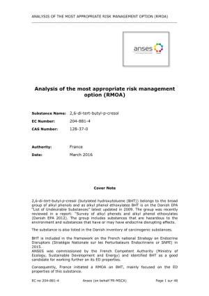 Analysis of the Most Appropriate Risk Management Option (Rmoa) ______