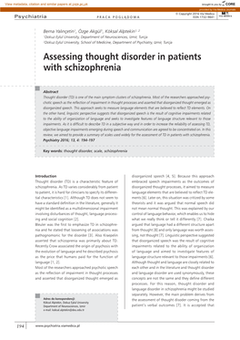 Assessing Thought Disorder in Patients with Schizophrenia