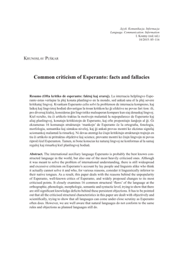 Common Criticism of Esperanto: Facts and Fallacies