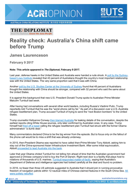Reality Check: Australia's China Shift Came Before Trump