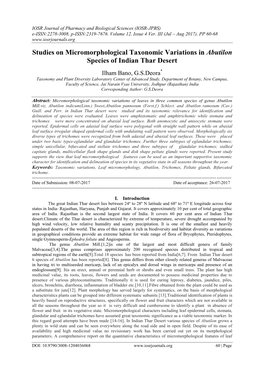 Studies on Micromorphological Taxonomic Variations in Abutilon Species of Indian Thar Desert
