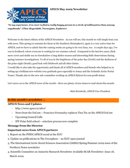 APECS May 2009 Newsletter