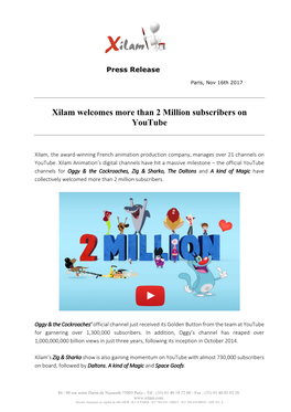 Xilam Welcomes More Than 2 Million Subscribers on Youtube