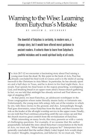 Warning to the Wise: Learning from Eutychus's Mistake