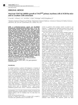 Atacicept (TACI-Ig) Inhibits Growth of TACI High Primary Myeloma Cells in SCID-Hu Mice and in Coculture with Osteoclasts