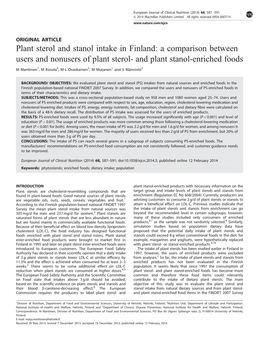 Plant Sterol and Stanol Intake in Finland: a Comparison Between Users and Nonusers of Plant Sterol- and Plant Stanol-Enriched Foods