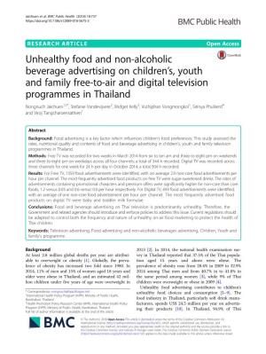Unhealthy Food and Non-Alcoholic Beverage Advertising on Children's, Youth and Family Free-To-Air and Digital Television Progr