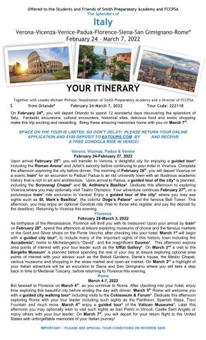 Italy YOUR ITINERARY