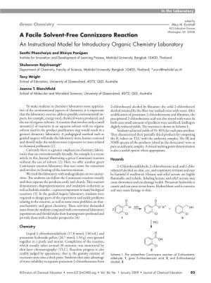 A Facile Solvent-Free Cannizzaro Reaction. an Instructional Model for Introductory Organic Chemistry Laboratory