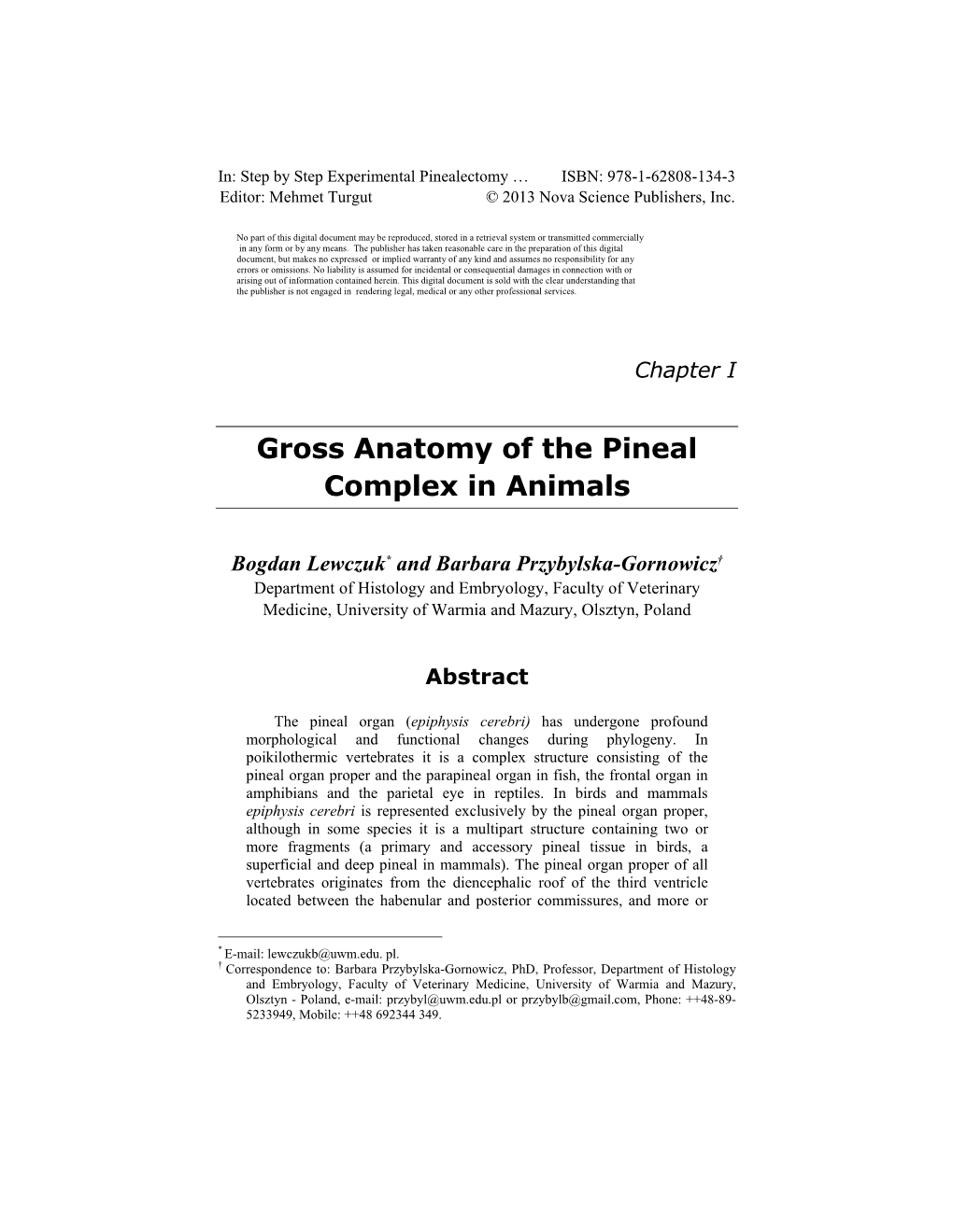 Gross Anatomy of the Pineal Complex in Animals