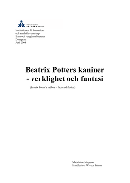 Beatrix Potters Kaniner - Verklighet Och Fantasi