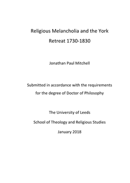 Religious Melancholia and the York Retreat 1730-1830