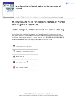 The Status and Need for Characterization of Nordic Animal Genetic Resources