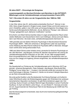 50 Jahre DGVT – Chronologie Der Ereignisse Zusammengestellt Von Bernhard Scholten Nach Berichten in Den GVT/DGVT- Mitteilungen