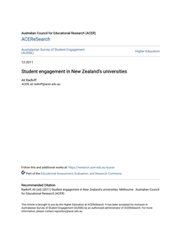 Student Engagement in New Zealand's Universities