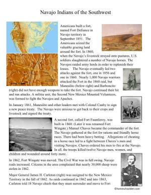 Navajo Indians of the Southwest History Worksheets