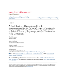 Edna), with a Case Study of Painted Turtle (Chrysemys Picta) Edna Under Field Conditions Clare I