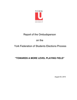 Report of the Ombudsperson on the York Federation of Students