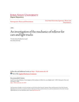 An Investigation of the Mechanics of Rollover for Cars and Light Trucks Yvonne Irene Katherine Lund Iowa State University