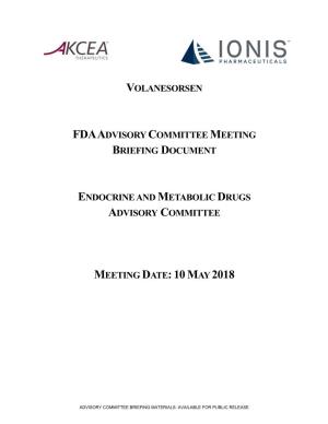 Volanesorsen Fdaadvisory Committee Meeting Briefing Document
