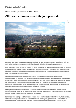 Clôture Du Dossier Avant Fin Juin Prochain : Toute L'actualité Sur Liberte-Algerie.Com