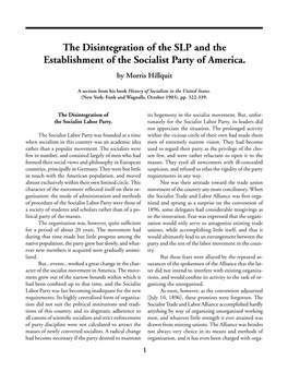 The Disintegration of the SLP and the Establishment of the Socialist Party of America