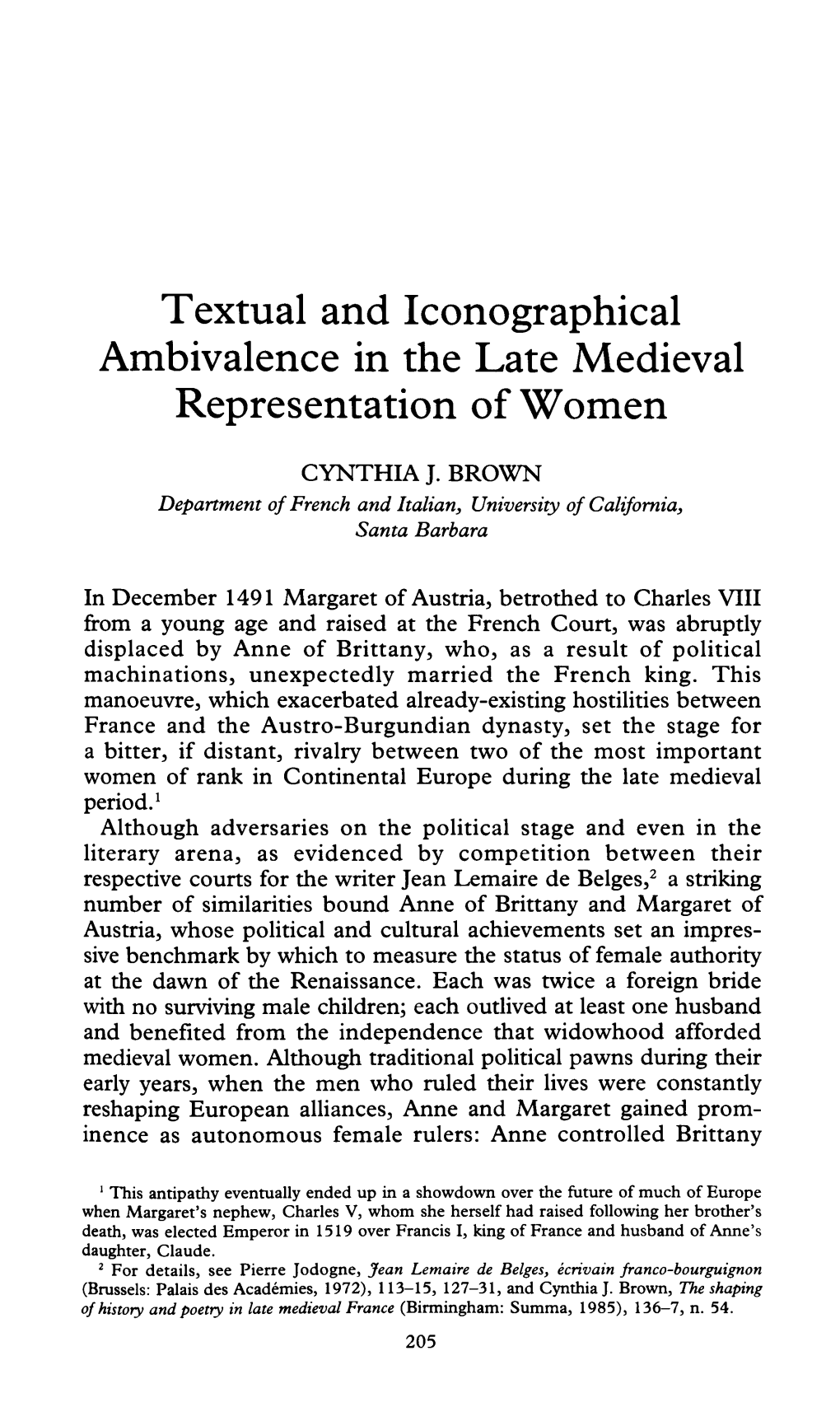 Textual and Iconographical Ambivalence in the Late Medieval Representation of Women