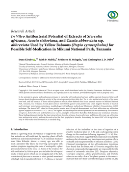 In Vitro Antibacterial Potential of Extracts of Sterculia Africana, Acacia Sieberiana,Andcassia Abbreviata Ssp